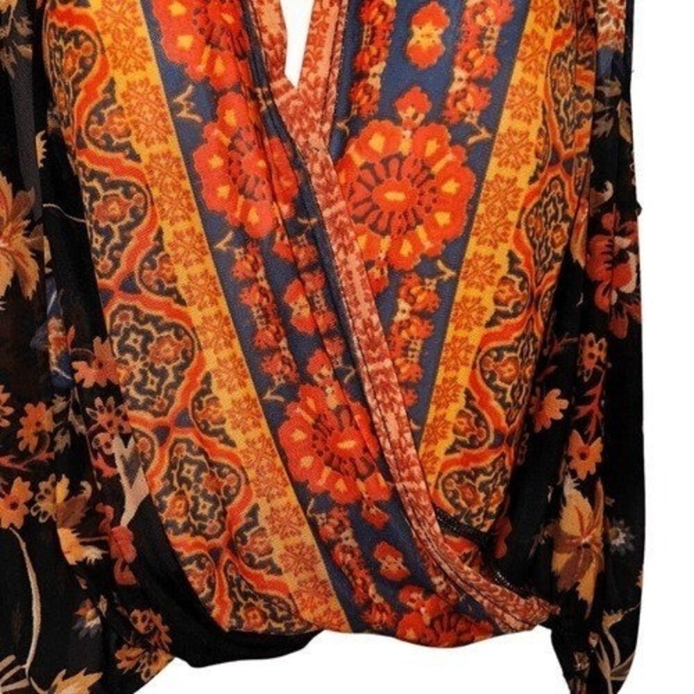 🆕 FREE PEOPLE Havana Mixed Floral Print Mesh Surplice Wrap Top EUC Small - Picture 5 of 7